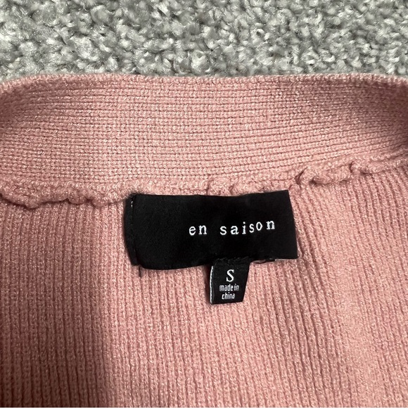 En Saison Sweater Women Small Pink Flared Crop Short Sleeve Cardigan Knit V Neck - Picture 4 of 7
